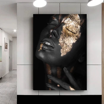Afrikansk Kunst Black Gold Kvinde Canvas HD Print Maleri Moderne Kunst Prints og Plakater Rammeløse Maleri Hjem Udsmykning, Maleri