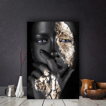 Afrikansk Kunst Black Gold Kvinde Canvas HD Print Maleri Moderne Kunst Prints og Plakater Rammeløse Maleri Hjem Udsmykning, Maleri