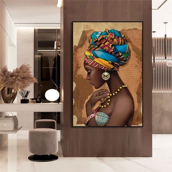 Afrikansk Kunst Kvinde Olie Maleri på Lærred Maleri Cuadros Plakater og Prints Skandinaviske Væggen Billedet Stue Dekoration