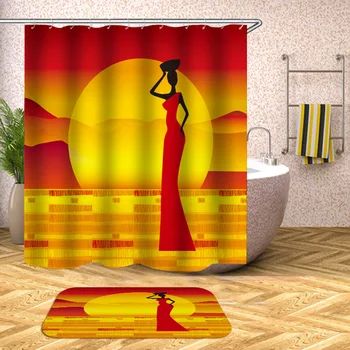 Afrikanske badeforhæng badeværelse vandtæt polyester stof gardin brusebad gardin