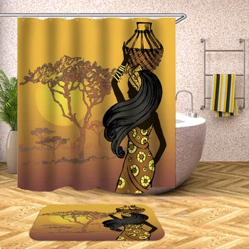Afrikanske badeforhæng badeværelse vandtæt polyester stof gardin brusebad gardin