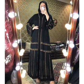 Afrikanske Beaded Pailletter Afrikanske Kjoler Kvinder Mesh Patchwork Varm Bor Muslimske Robe Dashiki Abaya Dubai Kjortel Med Headscraft
