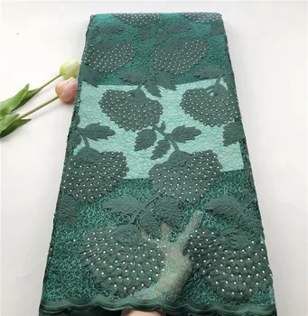 Afrikanske lace fabrics dobbelt net blonde stof med sten grøn nigerianske mesh Blonde Fabirc for party dress