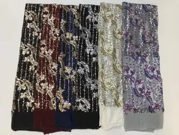 Afrikanske Pailletter Net Blonde Stof Grå Guld Broderet Nigerianske Lace Fabrics Til Bryllup 2020 Høj Kvalitet, Fransk Blonde Stof