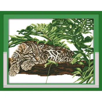 Afrikanske tiger på træet, dyret mønster cross stitch kit 14 CT 11CT lærred print DIY håndarbejde, broderi sæt hjem dekoration