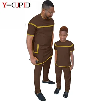 Afrikanske Tøj til Mænd, Fader og Drenge Søn 2 Stykker Solid Top og Pants Sæt Bazin Riche Brugerdefinerede Familie Matchende Udstyr S20F001