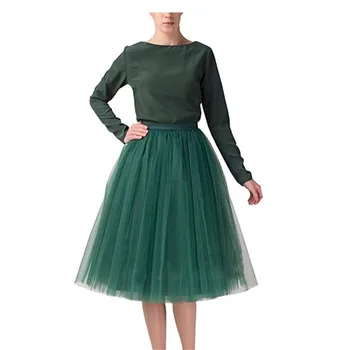 Afslappede stil, plisseret nederdel, korte knælang 2019 sommeren damer populære solid farve tyl nederdel