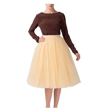 Afslappede stil, plisseret nederdel, korte knælang 2019 sommeren damer populære solid farve tyl nederdel