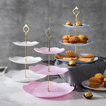 Aftagelig Kage Stå Europæisk Stil 3 Tier Wienerbrød Cupcake Frugt Plade, Der Serverer Dessert Holder Bryllupsfest Home Decor
