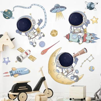 Aftagelig Tegneserie Plads Astronaut Wall Stickers til børneværelset Børnehave Wall Decor