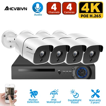 AHCVBIVN 4K 4CH NVR CCTV-System med 4-KANALS 4STK 8.0 MP IR Indendørs Udendørs overvågningskameraer 4K HDMI CCTV NVR Videoovervågning Kit
