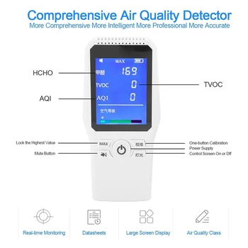 Air Quality Monitor Formaldehyd PM2.5 Mikrometer Partikler Forurening Multi-Testere til Indendørs Hjem Bruger