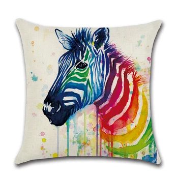 Akvarel Rainbow Zebra Elefant Fugl Trykt Talje Pudebetræk Dyr Linned Sofe Pude Tilfælde, Seng, Stol Bil Pudebetræk Hjem