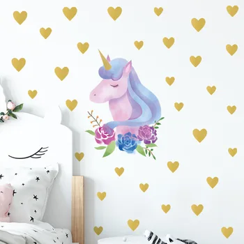 Akvarel Unicorn Wall Sticker Baby Kids rooms Indretning Decals Flytbare Vinyl Vægmalerier Hjem Dekorative Piger værelse PVC-Plakater