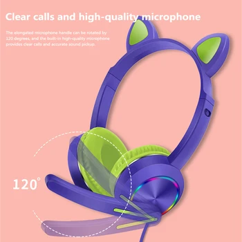 AKZ-020 Kat Ear Hovedtelefoner LED Lysende Øretelefoner Hoved-monteret Hovedtelefoner 3,5 mm Gaming Headset Til Pige, Dreng Gave Hovedtelefoner
