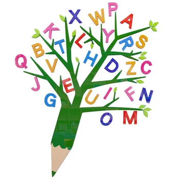 Alfabet Træ Vægoverføringsbilleder For Baby Værelse Børnehave Klassen Vandtæt Mærkat Kreative Farverige Engelske Træ, Glas Dør Mura