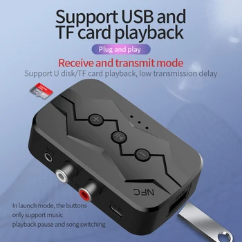 Alt-i-en NFC-Modtager Bluetooth-kompatible Transmitter Understøtter TF Kort, U Disk for At Spille RCA Kalder Smart Gengive stereolyd