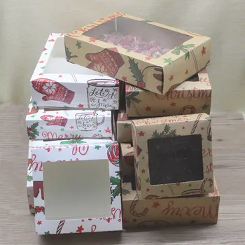 Altankasse 10stk DIY vintage Jul boks med vindue papir gaveæske kage Emballage Til Bryllup /fest / muffin emballage gaver