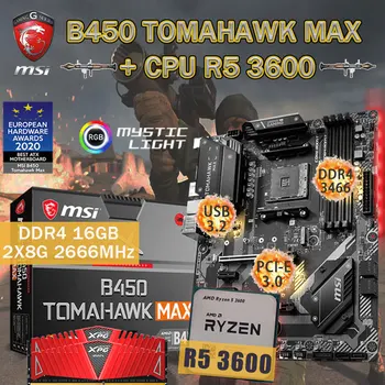 AM4 MSI B450 TOMAHAWK ANTAL Bundkort + CPU AMD Ryzen 5 3600+ RAM 16 gb DDR4 2666MHz Sæt M. 2 PCI-E 3.0 Placa-mae Desktop AMD B450