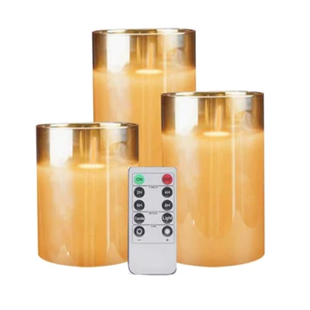 Amber Glas LED omgivende luft. flammeloes Stearinlys, Flimmer med Fjernbetjening,batteridrevet,Til Bryllup,Festival Dekorationer,Gift,3-Pak