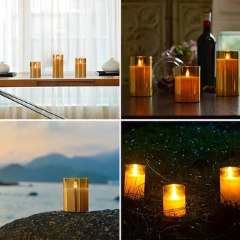 Amber Glas LED omgivende luft. flammeloes Stearinlys, Flimmer med Fjernbetjening,batteridrevet,Til Bryllup,Festival Dekorationer,Gift,3-Pak