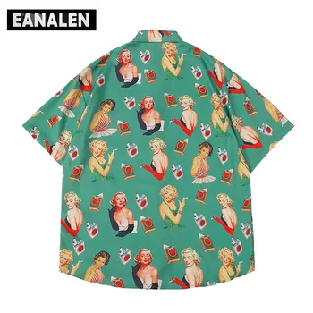 American retro filmens stjerne-knappen shirt til mænd, oversized streetwear beach Hawaii kortærmet skjorte hip hop vintage tøj Rock