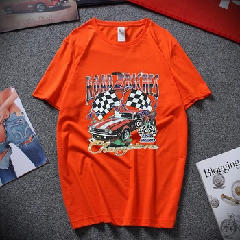 American Street Fashion til Mænd T-shirt Racing Print kortærmet Sommer Løs Sort Ren Bomuld til Kvinder Og Mænd T-shirt