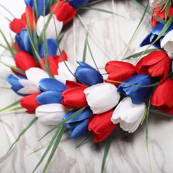 Amerikanske Tulip Krans, 4 juli Patriotiske Kunstige Blomster Krans til hoveddøren Indretning