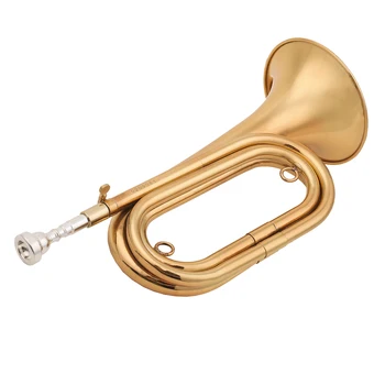 Ammoon Messing Bugle Call Forgyldt Trompet Kavaleri Horn & Mundstykke Taske Musical Instrument for Skolens Band Militær Orkester