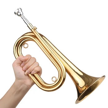 Ammoon Messing Bugle Call Forgyldt Trompet Kavaleri Horn & Mundstykke Taske Musical Instrument for Skolens Band Militær Orkester