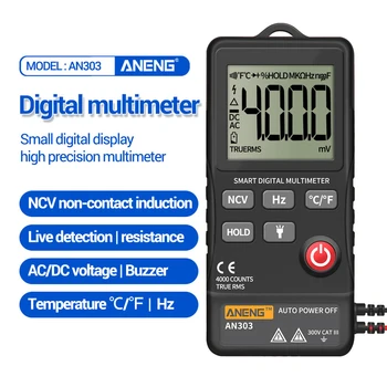 ANENG AN303 Multimeter 4000 Tæller LCD-Automatisk Vifte Meter AC/DC Modstand Kontinuitet Frekvens Temperatur Tester NCV Meter
