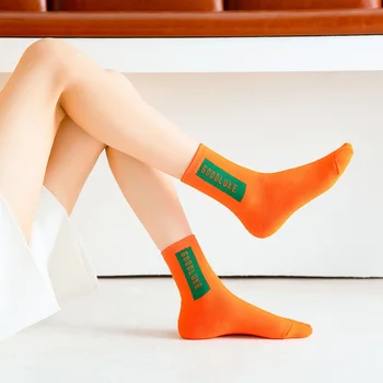 Anewmorn Efteråret Ren Bomuld engelsk Brev Farve Matchende Kvinders Sokker Mode Jacquard Casual Kvindelige Socken Rib Daske Sok