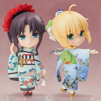 Anime 10cm Skæbne Ophold Nat Sabel 007 Rin Tohsaka 008 Kimono Q Ver. PVC Søde Action Figur Collectible Model Legetøj Dukke Nye