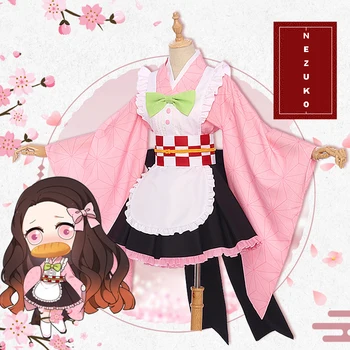Anime Comic Demon Slayer Kimetsu ingen Yaiba Cosplay Kostumer Kamado Nezuko Cosplay Kostume stuepige outfit forklæde kjole pink Bærer