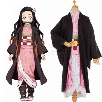 Anime Demon Slayer Kimetsu ingen Yaiba Kamado Nezuko Cosplay Kostume Komplet Sæt Paryk Voksne Børn Halloween Party Show Kostumer C90C36
