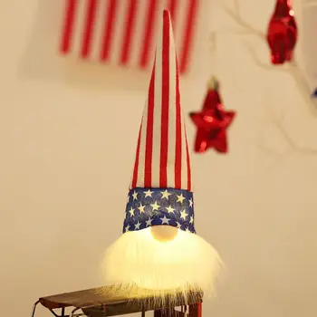 Ansigtsløse Dukke Glødende Rudolph Amerikanske uafhængighedsdag stående Kolonne Goblin Hjem Belysning Gnome Dekoration Part Ornament