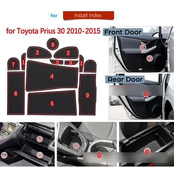 Anti-Slip Gummi Gate Slot Cup Mat for Toyota Prius 30 XW30 ZVW30 2010-Døren Groove Mat Tilbehør Klistermærker