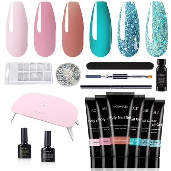 AOPMALL® Pink&Blå Serie 6 Farve Poly Nail Gel 14Pcs Manicure Begynder Negle Kit med UV/LED-Lampe Gel Polish Nail Art Værktøj Sæt