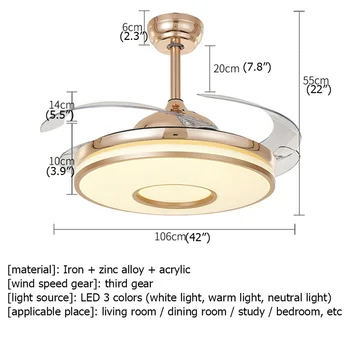 AOSONG Loft Ventilator Lys Uden Kniv Guld Lampe Fjernbetjeningen For Moderne Hjem Stue 110V 220V