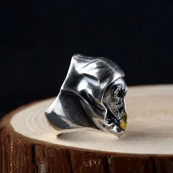 Apinje Thai Sølv 925 Sterling Sølv Skull Ring for Mænd Fugl Ring Punk, Hip Hop Smykker Åben Ring