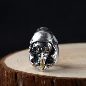Apinje Thai Sølv 925 Sterling Sølv Skull Ring for Mænd Fugl Ring Punk, Hip Hop Smykker Åben Ring