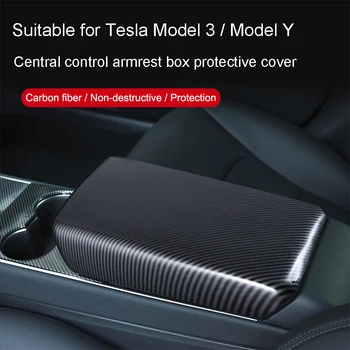 Armlæn Kasse Beskyttende Cover Carbon Fiber ABS Central Kontrol Armlæn Beskyttelse for Tesla Model 3 Model Y Indvendigt Tilbehør