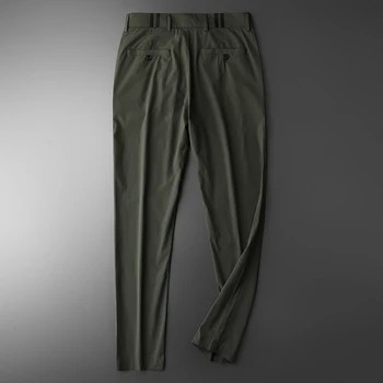 Army Grøn Sommer Herre Luksus Solid Farve Tynd Afslappet Mand, der Passer Bukser Mode Slim Fit Garn-farvet Plaid Mantrousers
