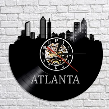 Atlantas Skyline vinylplade Ur GA Georgien Væg Kunst Atlanta Væg Udsmykning Atlanta Hjemby Bybilledet Væg Ur Ur