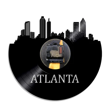 Atlantas Skyline vinylplade Ur GA Georgien Væg Kunst Atlanta Væg Udsmykning Atlanta Hjemby Bybilledet Væg Ur Ur