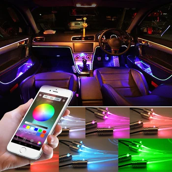Auto RGB LED Atmosfære Bil Lys Indretning Omgivende Lys Fiberoptiske Strimler Lyset af App Control DIY Musik 8M Fiberoptiske Band