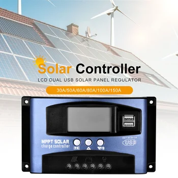 Auto Solar laderegulator Lithium Batteri, Justerbar LCD-Skærm Regulator Sol Output Solcelle Panel Oplader Regulator