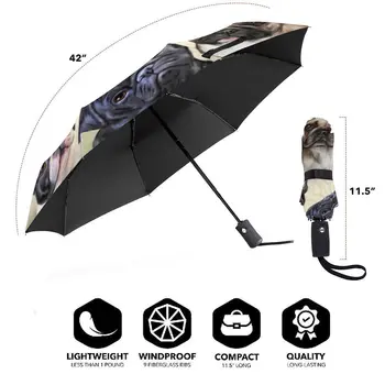 Automatisk Paraply Sjove fransk Bulldog tre-fold paraply kvinder mænd regn paraply