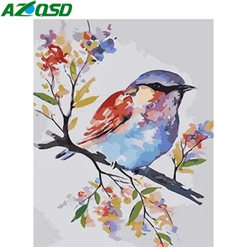 AZQSD Olie Maleri Af Antallet af Fugl På Træet Håndmalet Moderne Wall Billede Af Tal Dyr Håndlavet Room Dekoration