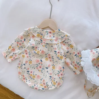 Baby 2021 Foråret Dukke Krave Korea Langærmet Buksedragt Piger Blomst Sød Sparkedragt Børn Tøj